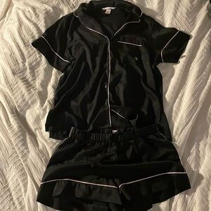 Victoria Secret Silk Pajama set Black and Pink with VS pattern